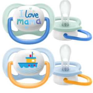 AVENT Suzete Ultra Air 0-6 luni designe text BAIETI x2 buc SCF080/01