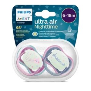 Avent Suzete fosforescente Ultra Air SCF376/14 pentru 6-18 luni Rosu/Albastru