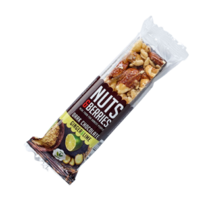 Baton crocant ECO cu nuci ciocolata neagra ghimbir si lamaie