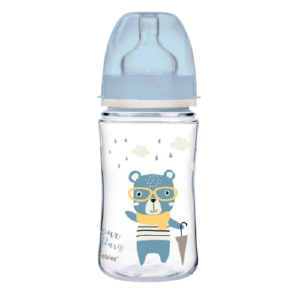 Biberon albastru anticolici cu gat larg PP Bonjour Paris
