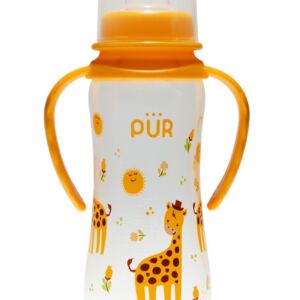 Biberon cu desen si manere galben +6 luni