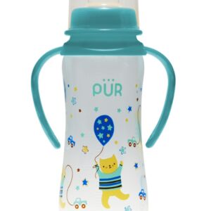 Biberon cu desen si manere verde +6 luni