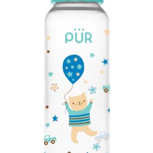 Biberon cu desen verde +3 luni