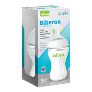 Biberon cu gat larg si tetina anticolici
