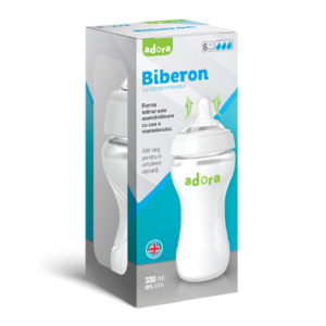 Biberon cu gat larg si tetina anticolici