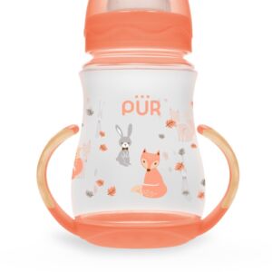 Biberon cu gura larga desen si manere +6luni