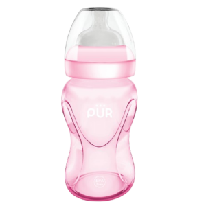 Biberon cu gura larga roz +6luni
