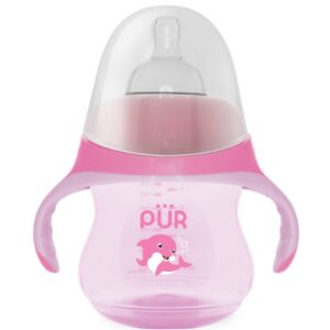 Biberon cu manere tip delfin roz +6luni