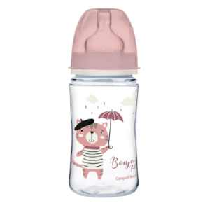 Biberon roz anticolici cu gat larg PP Bonjour Paris