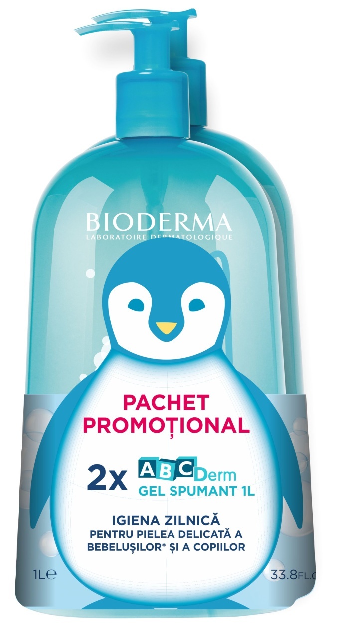 Bioderma ABCDerm Gel Spumant Pachet Promotional 1000 ml + 1000 ml