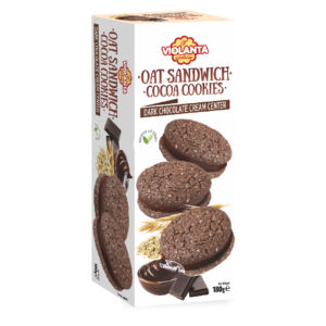 Biscuiti sandwich cu ovaz si crema de ciocolata neagra