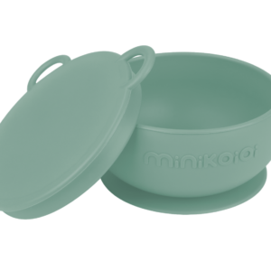 Bol cu ventuza si capac 100% Pemium Silicone River Green