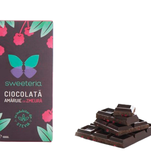 Ciocolata amaruie 70% cu zmeura si indulcitor