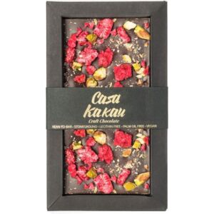 Ciocolata artizanala cu fistic si zmeura liofilizata