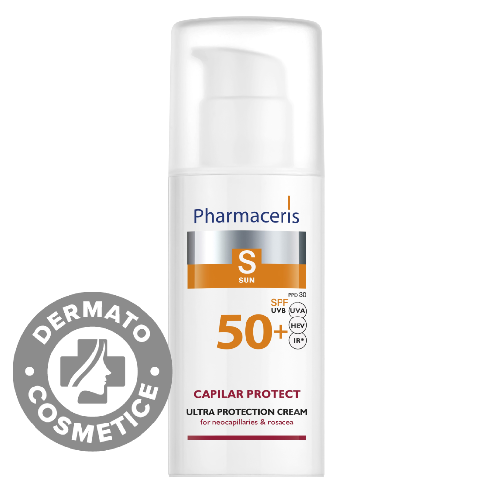 Crema de fata cu protectie solara SPF50+ pentru piele sensibila si rozacee Capilar Protect S