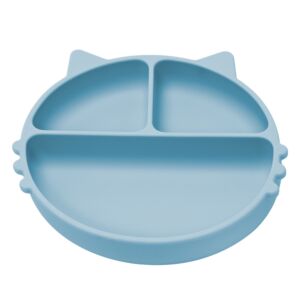 Farfurie compartimentata din silicon cu ventuza Kitty Aqua Blue 6 luni+