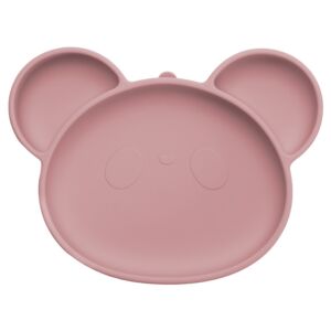 Farfurie din silicon cu ventuza Panda Old Rose 6 luni+