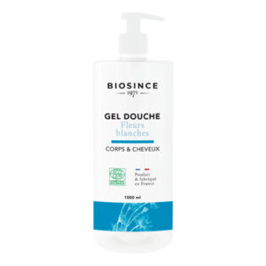 Gel de dus organic pentru corp si par cu flori albe