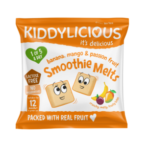 Gustare din bucati de piure de fructe cu banana mango si fructul pasiunii +12 luni