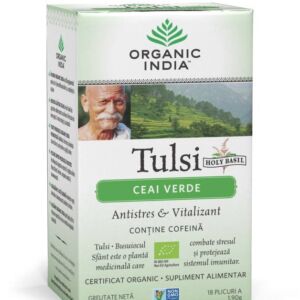 ORGANIC INDIA Ceai Verde Tulsi (Busuioc Sfant) | Antistres Natural & Vitalizant