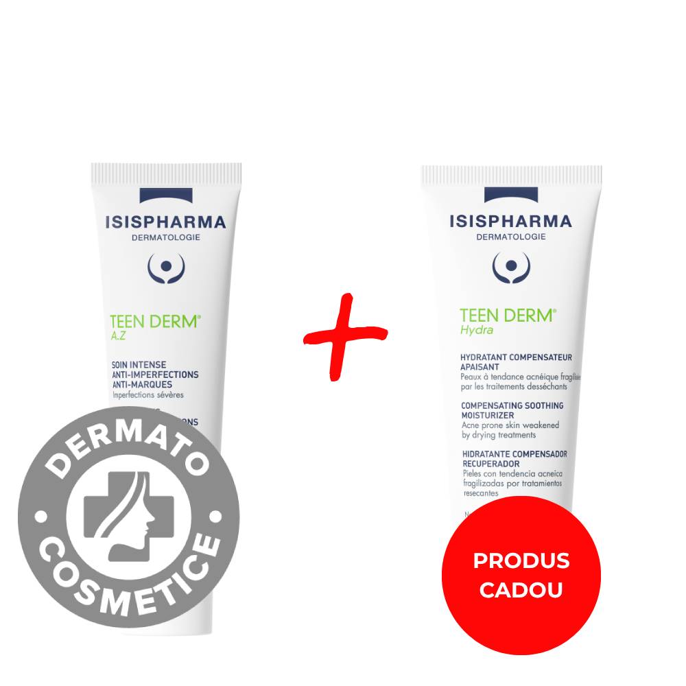 Pachet Crema pentru imperfectiuni Teen Derma AZ 30ml + Crema pentru pielea predispusa la acnee Teen Derm Hydra 40ml
