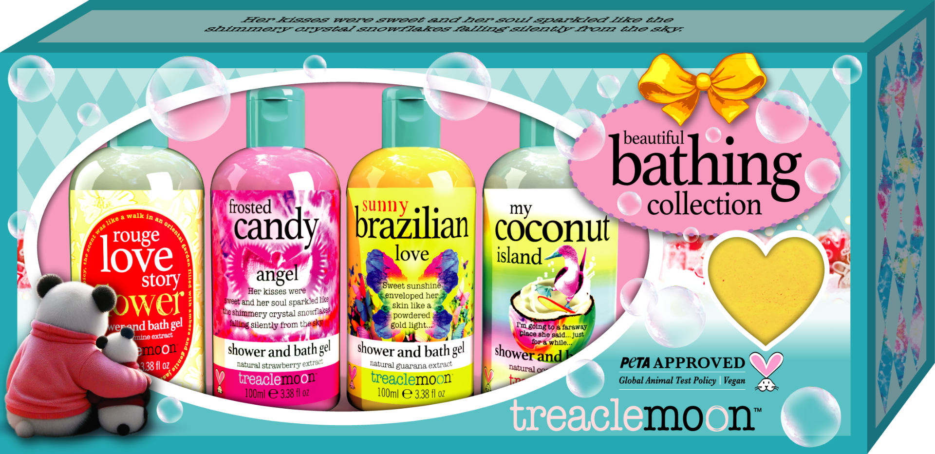 Pachet Geluri de dus 4 x 100ml + Bomba de baie 85g Beautiful Bathing Collection