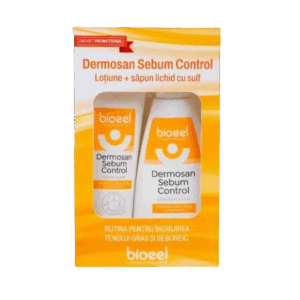 Pachet Lotiune cu sulf 100ml+ Sapun lichid cu sulf 200ml Dermosan Sebum Control
