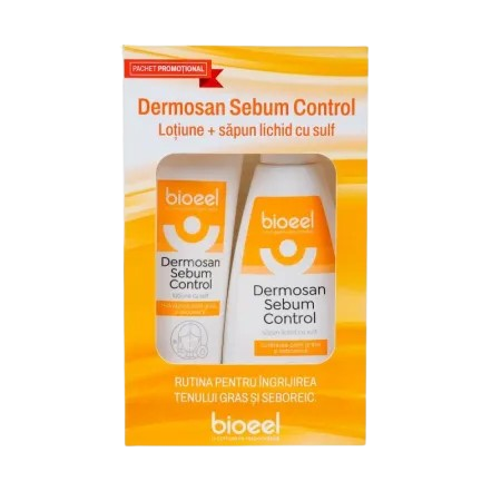 Pachet Lotiune cu sulf 100ml+ Sapun lichid cu sulf 200ml Dermosan Sebum Control