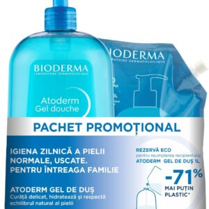 Pachet Promo Bioderma Atoderm Gel Dus 1000 ml + Atoderm Gel Dus Eco Refill 1000 ml