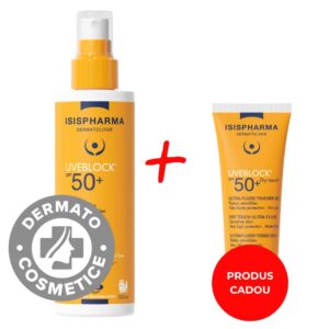 Pachet Spray cu protectie solara SPF50+ UVEBLOCK 200ml + Fluid protector cu efect matifiant SPF50+ UVEBLOCK 40ml