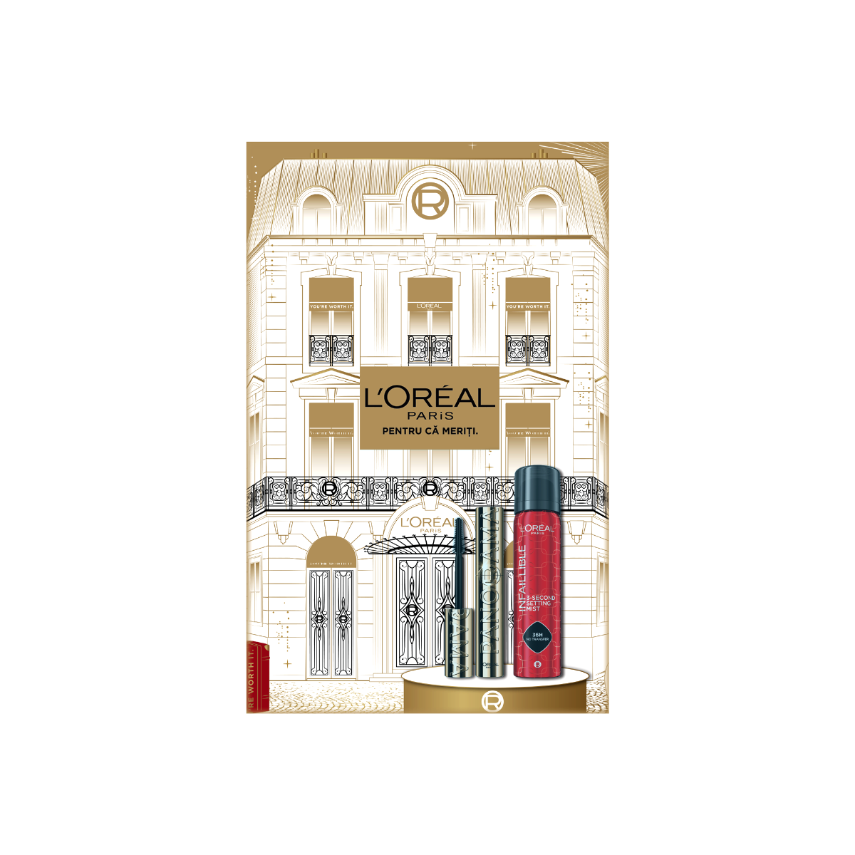 Pachet Spray de fixare Infaillible 3 Second Setting Mist 75ml + Mascara Panorama 9.9ml