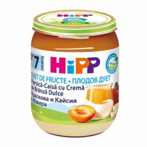 Piure Bio piersica și caise cu crema de branza Fruit-Duets