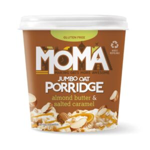 Porridge fara gluten cu unt de migdale si caramel sarat