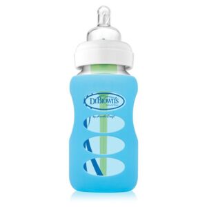 Protectie silicon pentru biberon din sticla cu gat larg albastru