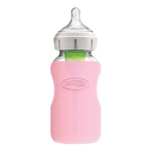 Protectie silicon pentru biberon din sticla cu gat larg roz pal
