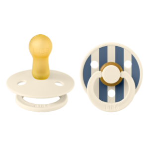 Set 2 suzete cu tetina rotunda din latex 6 luni+ Colour Studio Collection Stripe Ivory/Steel Blue