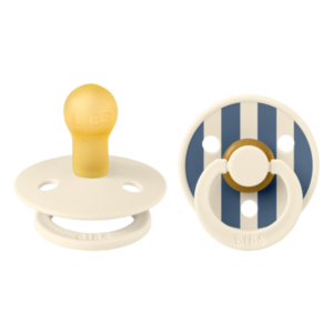 Set 2 suzete tetina rotunda din latex 0 luni+ Colour Studio Collection Stripe Ivory/Steel Blue