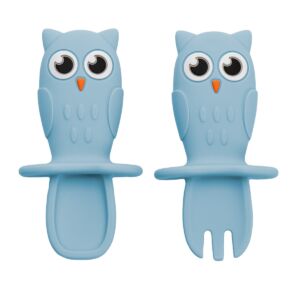 Set tacamuri din silicon Owl Aqua Blue 6 luni+