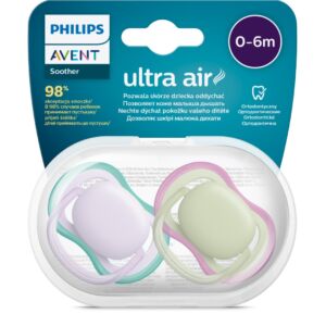 Suzete Ultra Air SCF085/24 pentru 0-6 luni Mov/Verde