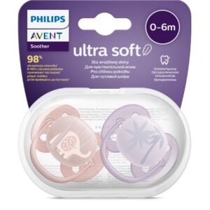 Suzete Ultra Soft SCF091/09 pentru 0-6 luni Roz/Mov