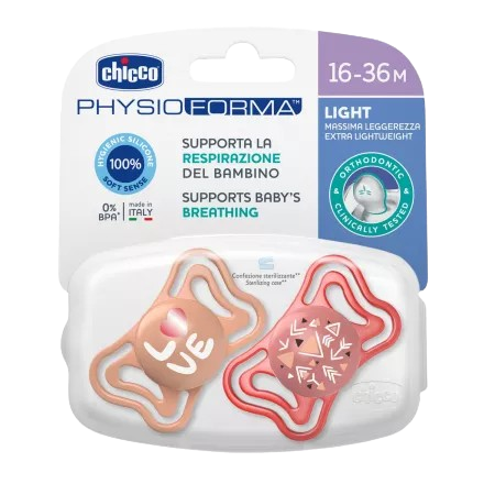 Suzete din silicon pentru copii 16-36 luni PhysioForma Light Glow Roz