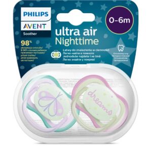 Suzete fosforescente Ultra Air SCF376/19 pentru 0-6 luni Roz/Verde