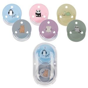 Suzete rotunde decorate multicolore cu inel + steribox 20009