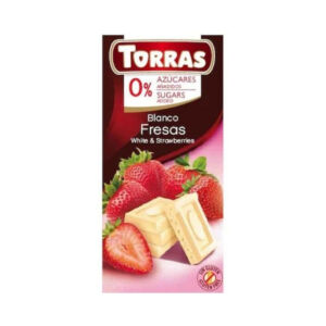 TORRAS Ciocolata alba cu capsuni fara zahar si gluten
