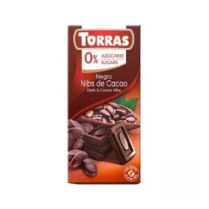 TORRAS Ciocolata neagra cu bucatele de cacao fara zahar si fara gluten